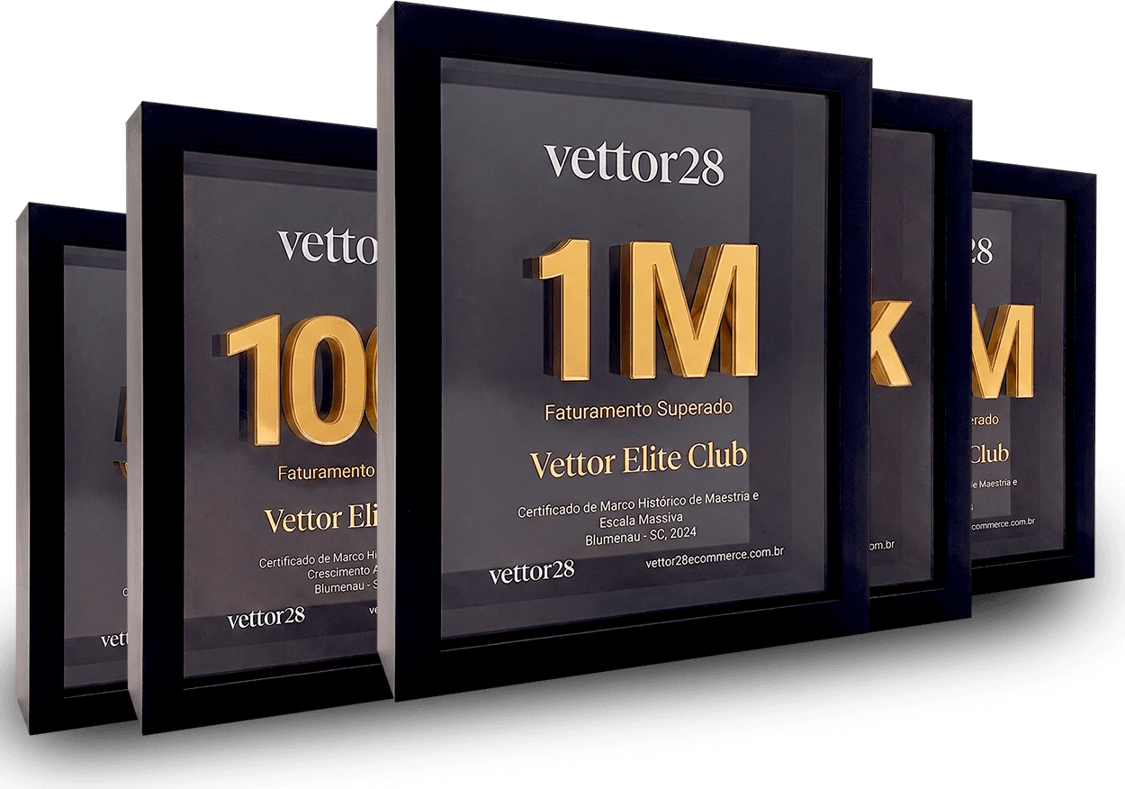 Placas de faturamento Vettor Elite Club: 100K, 500K e 1M